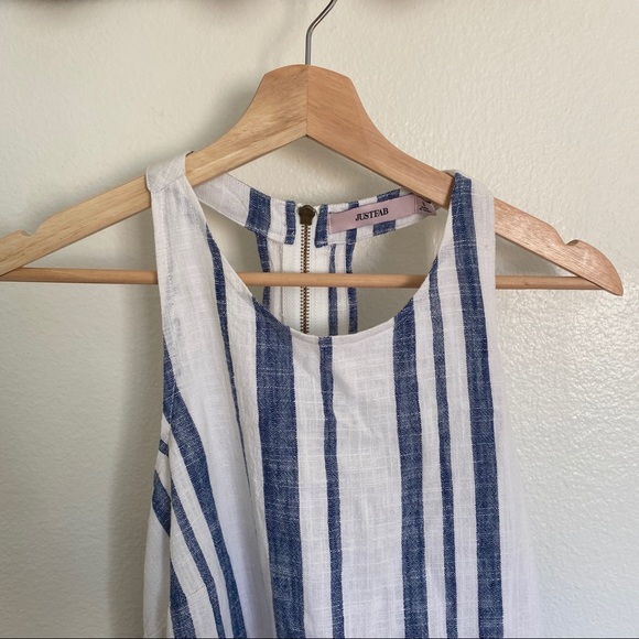 JustFab Linen Blend Blue White Stripe Dress Small - Picture 3 of 9